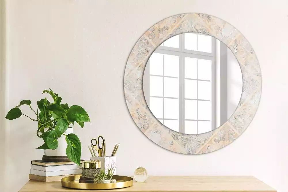 Miroir rond cadre avec impression Carreaux usés