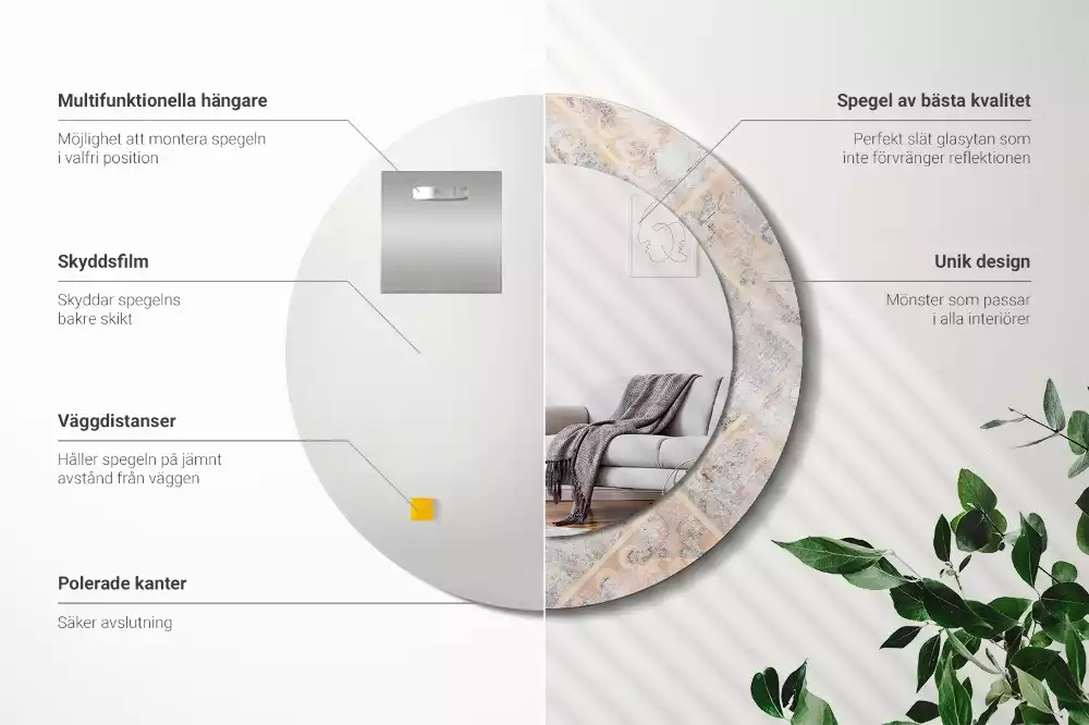 Miroir rond cadre avec impression Carreaux usés