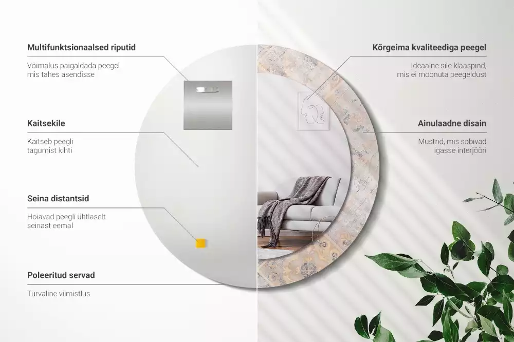 Miroir rond cadre avec impression Carreaux usés