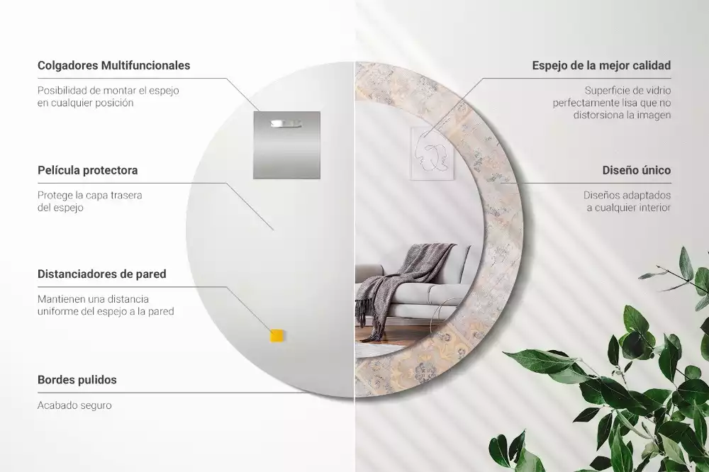 Miroir rond cadre avec impression Carreaux usés