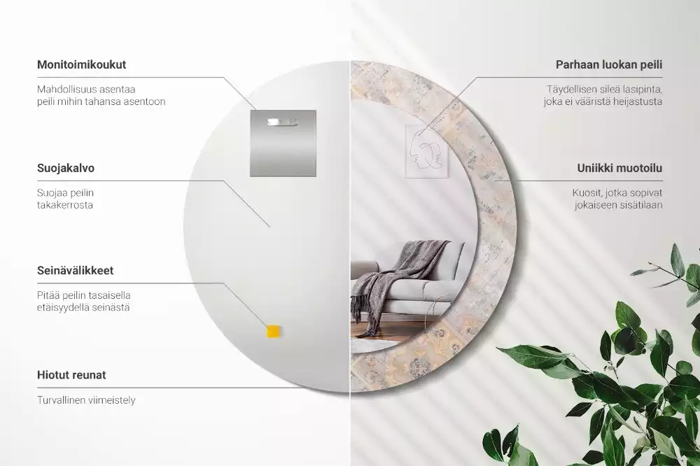 Miroir rond cadre avec impression Carreaux usés