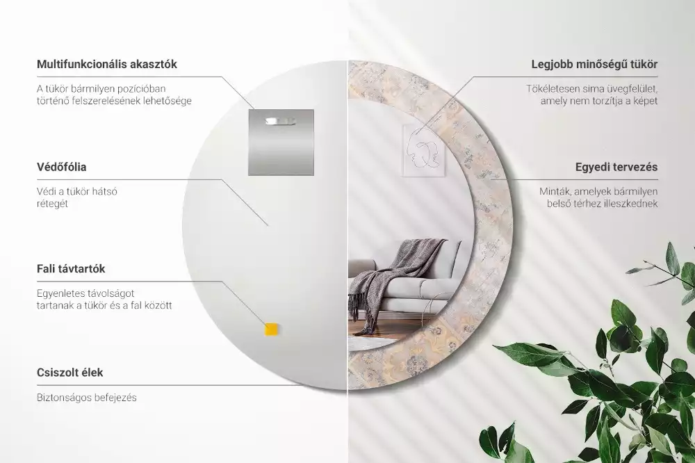 Miroir rond cadre avec impression Carreaux usés