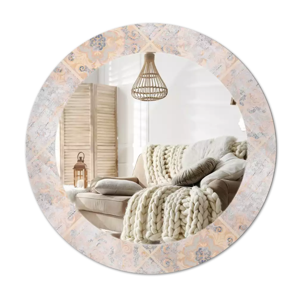 Miroir rond cadre avec impression Carreaux usés