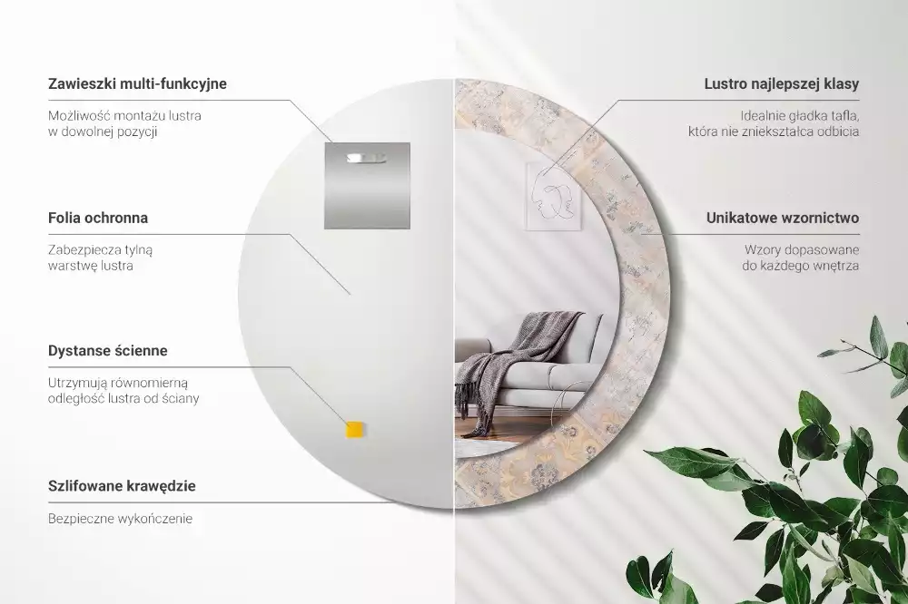 Miroir rond cadre avec impression Carreaux usés