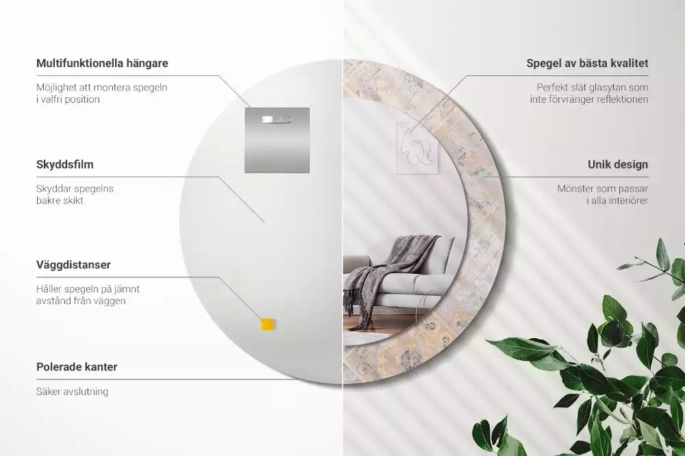 Miroir rond cadre avec impression Carreaux usés