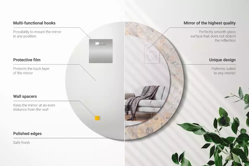 Miroir rond cadre avec impression Carreaux usés