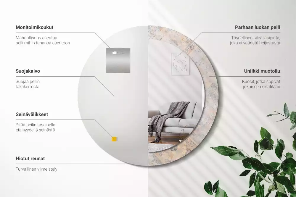 Miroir rond cadre avec impression Carreaux usés