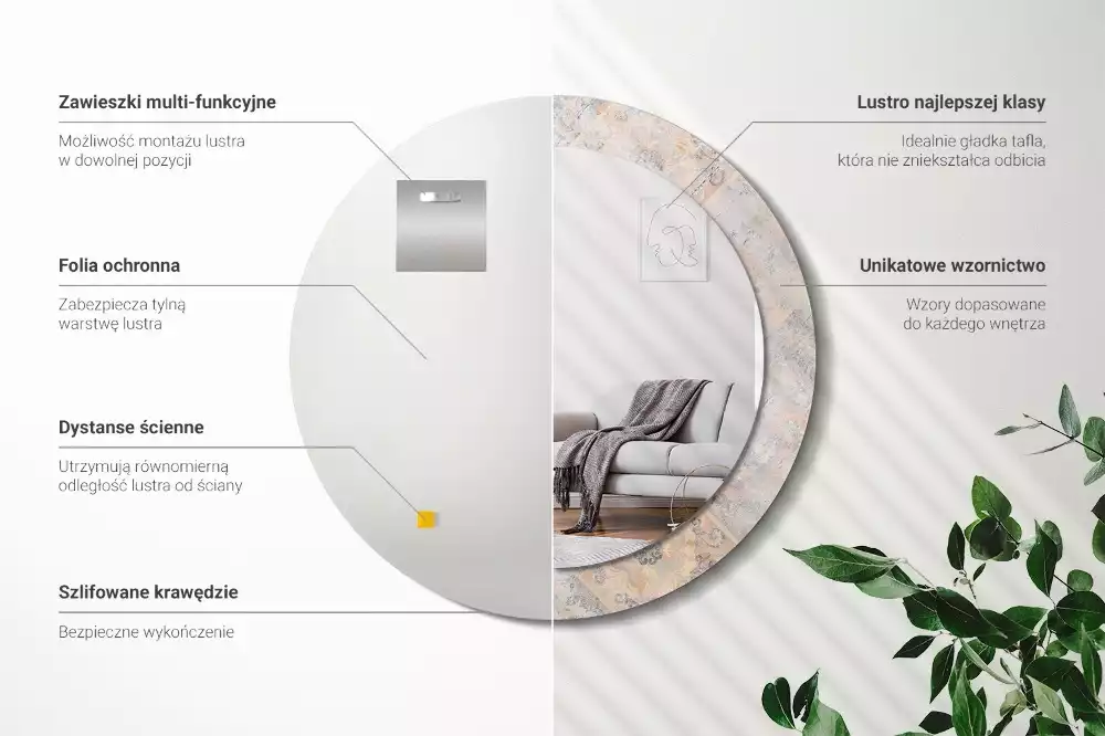 Miroir rond cadre avec impression Carreaux usés