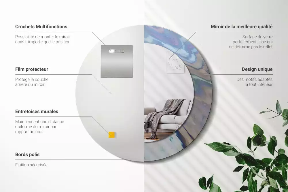 Miroir rond imprimé Vagues abstraites