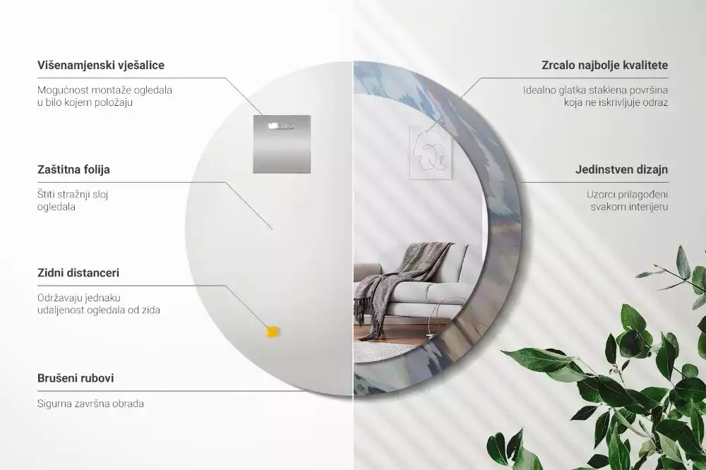 Miroir rond imprimé Vagues abstraites