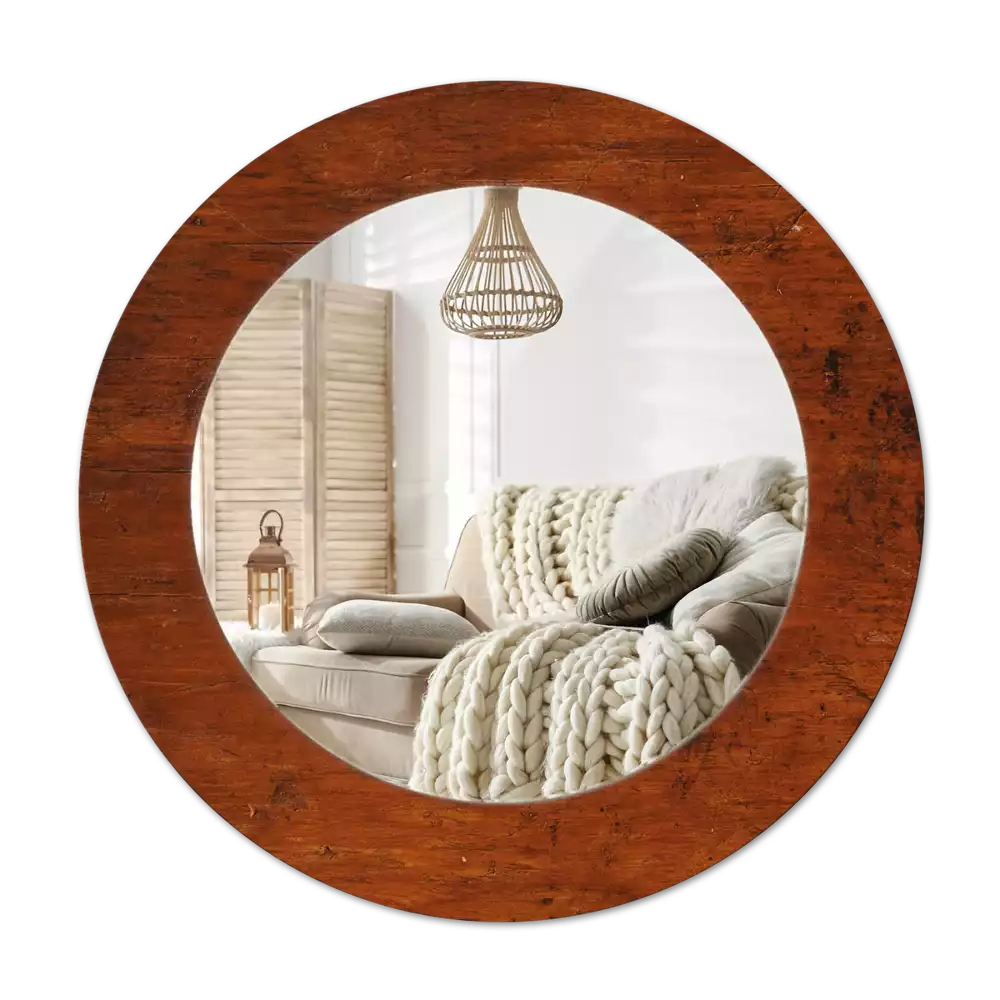 Miroir rond avec décoration Bois naturel