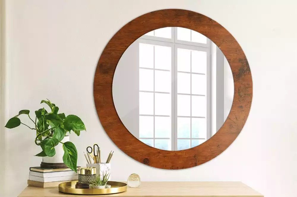 Miroir rond avec décoration Bois naturel