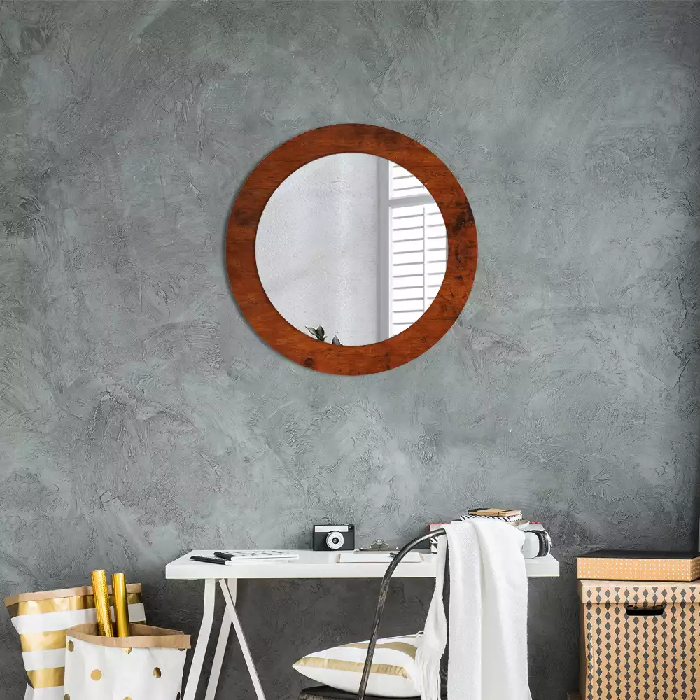 Miroir rond avec décoration Bois naturel