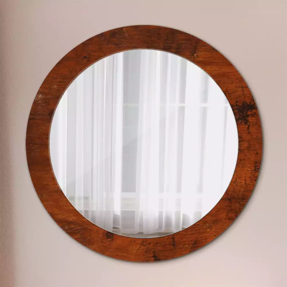 Miroir rond avec décoration Bois naturel