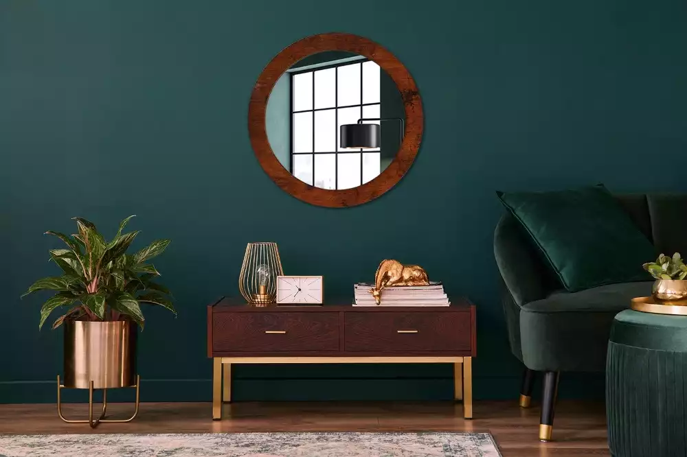 Miroir rond avec décoration Bois naturel