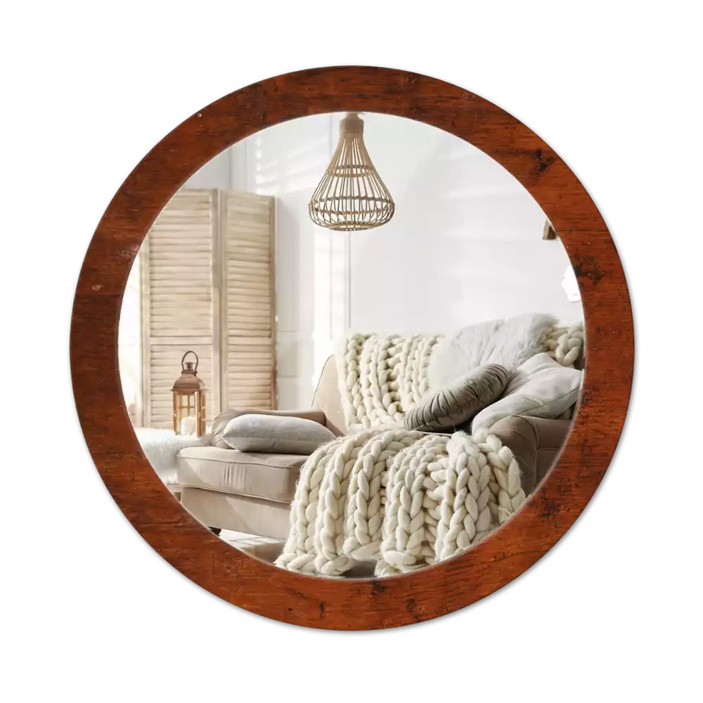 Miroir rond avec décoration Bois naturel