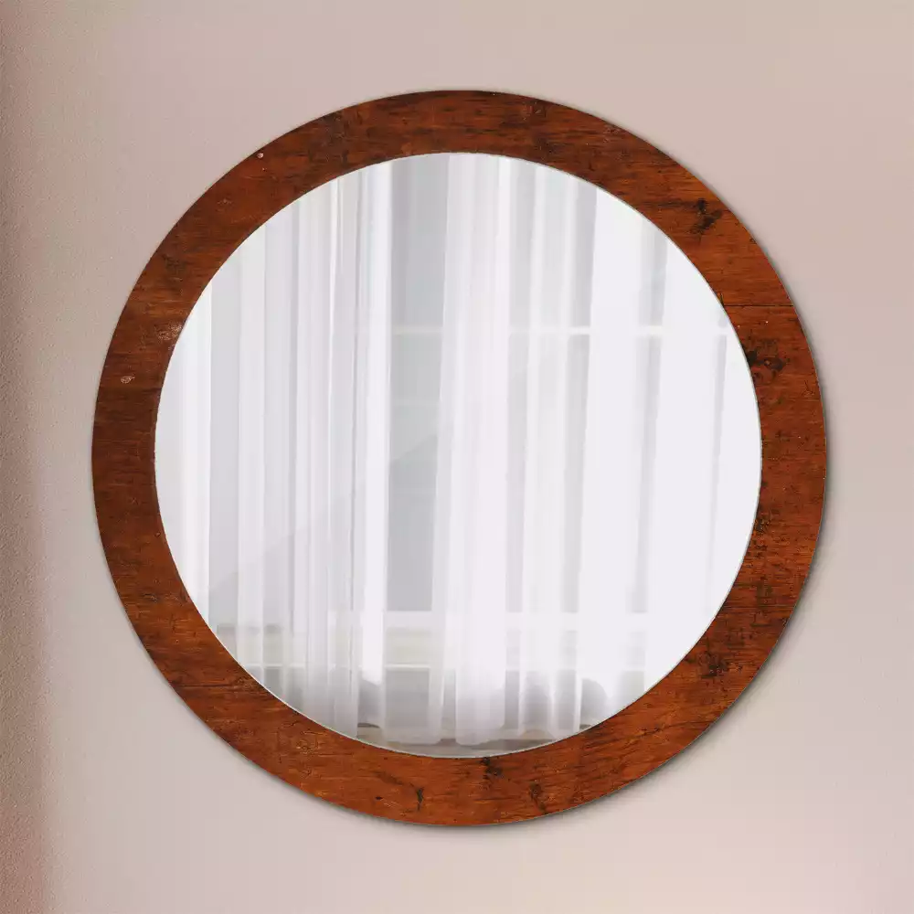 Miroir rond avec décoration Bois naturel