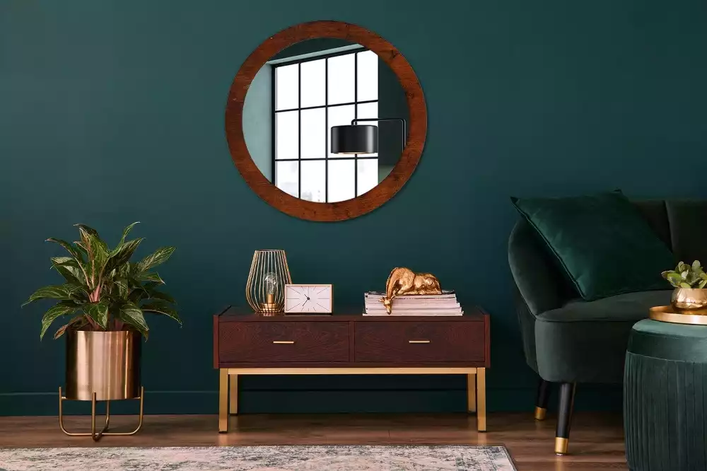 Miroir rond avec décoration Bois naturel