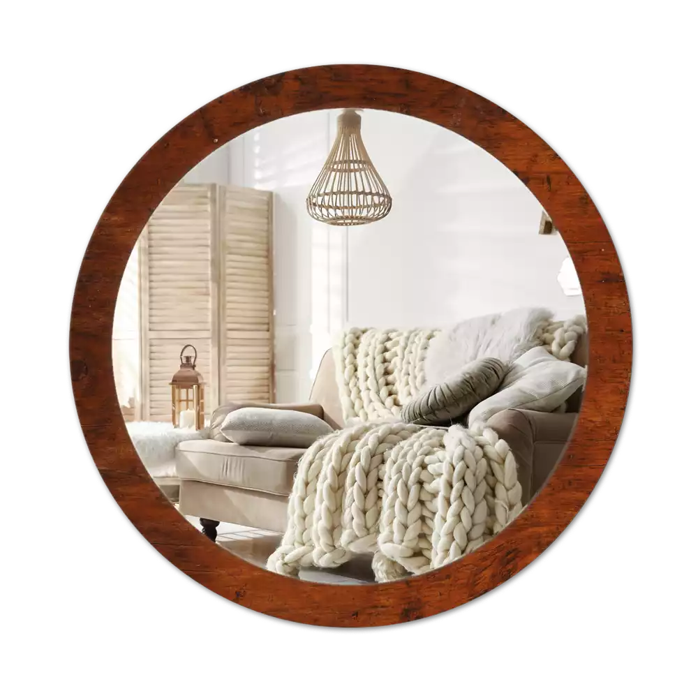 Miroir rond avec décoration Bois naturel
