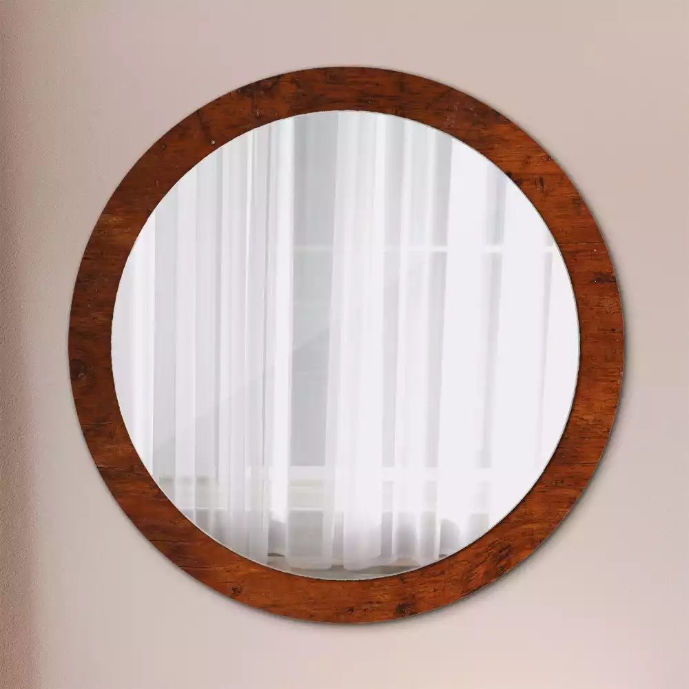 Miroir rond avec décoration Bois naturel