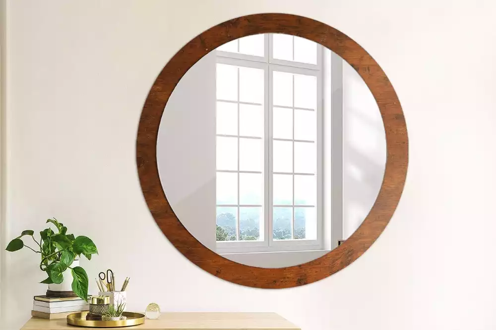 Miroir rond avec décoration Bois naturel