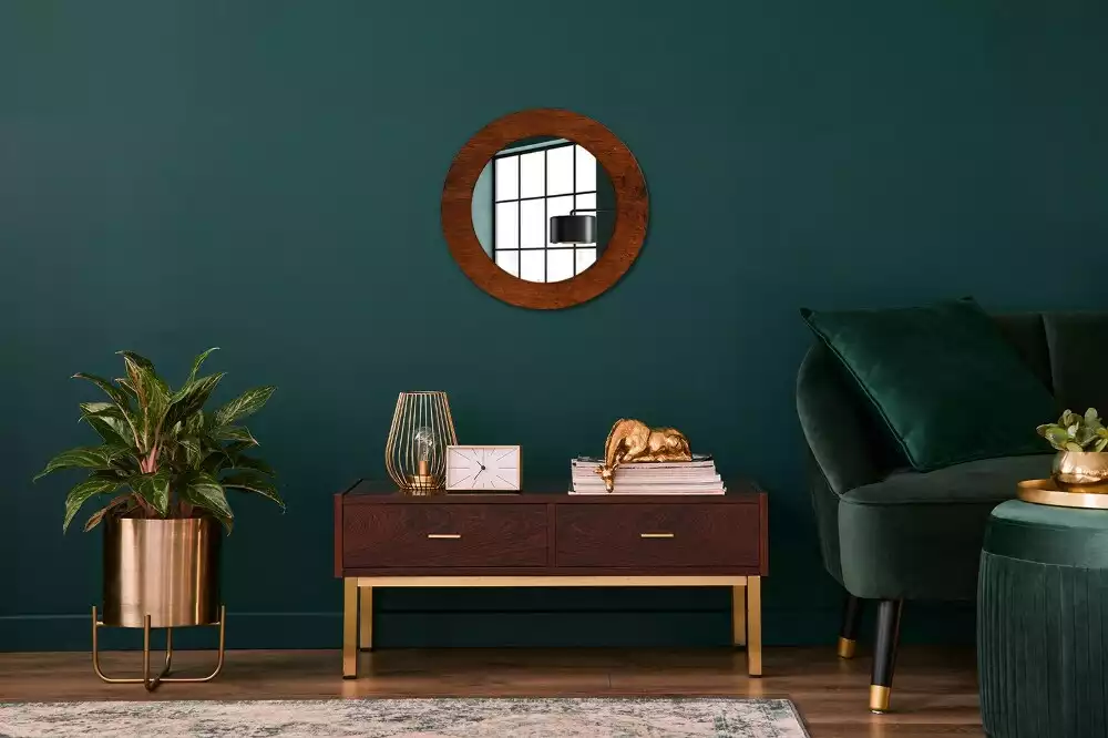 Miroir rond avec décoration Bois naturel