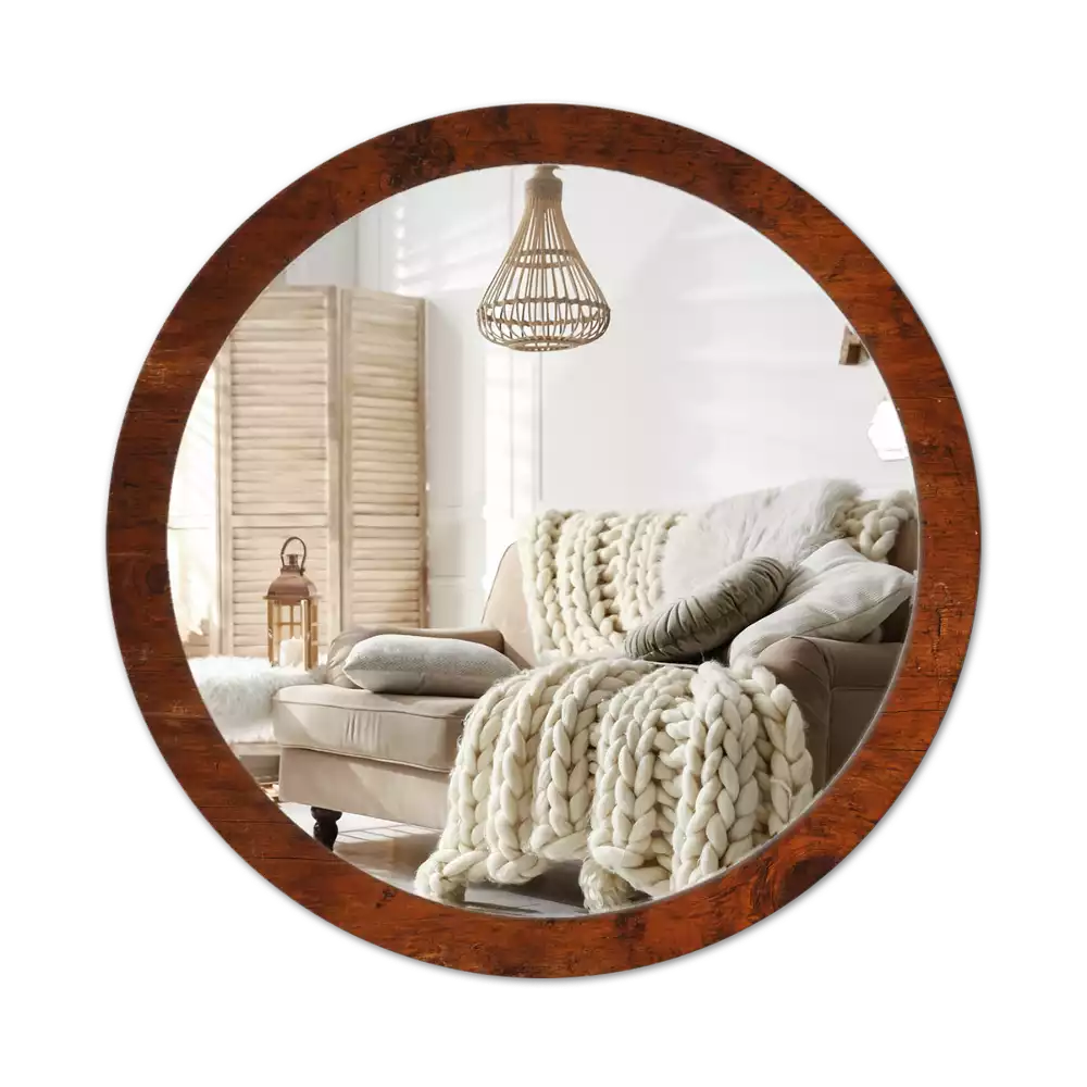 Miroir rond avec décoration Bois naturel