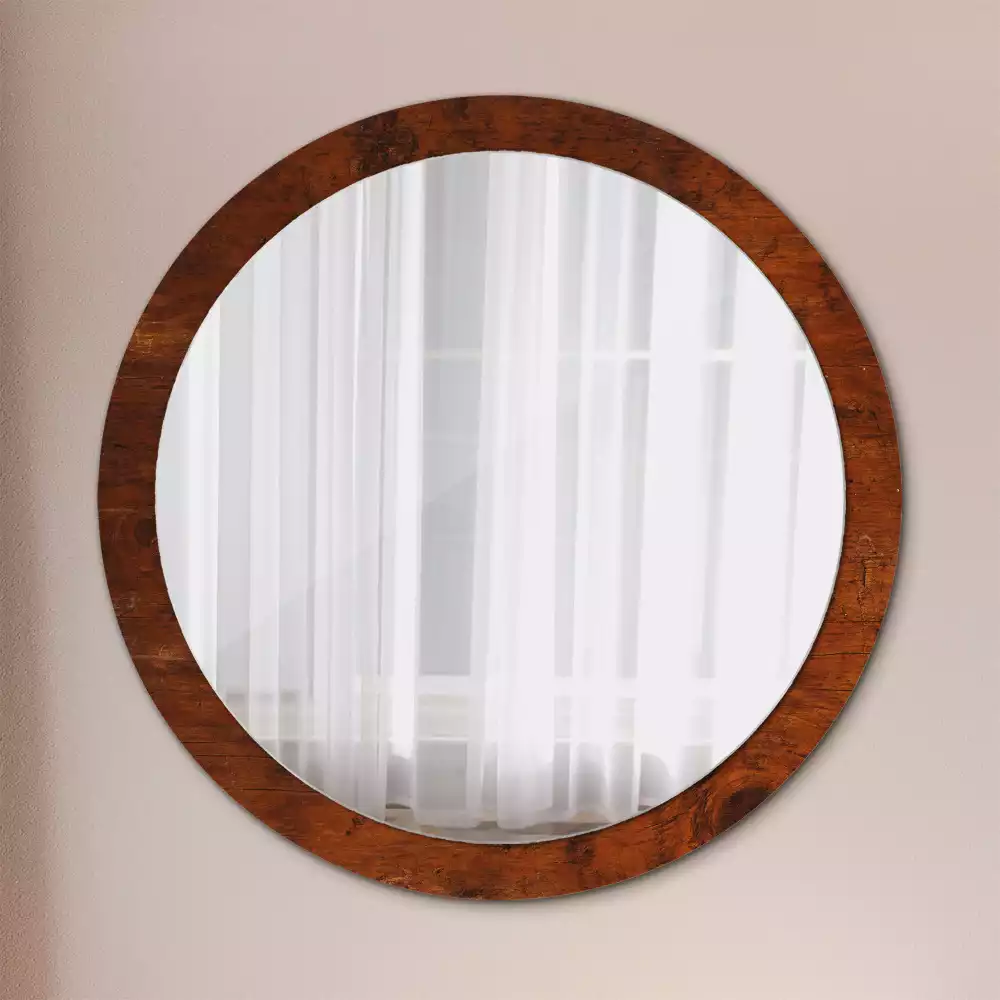 Miroir rond avec décoration Bois naturel