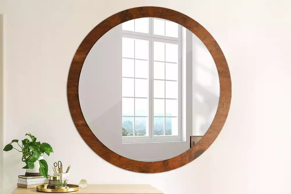 Miroir rond avec décoration Bois naturel