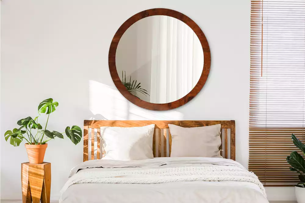 Miroir rond avec décoration Bois naturel