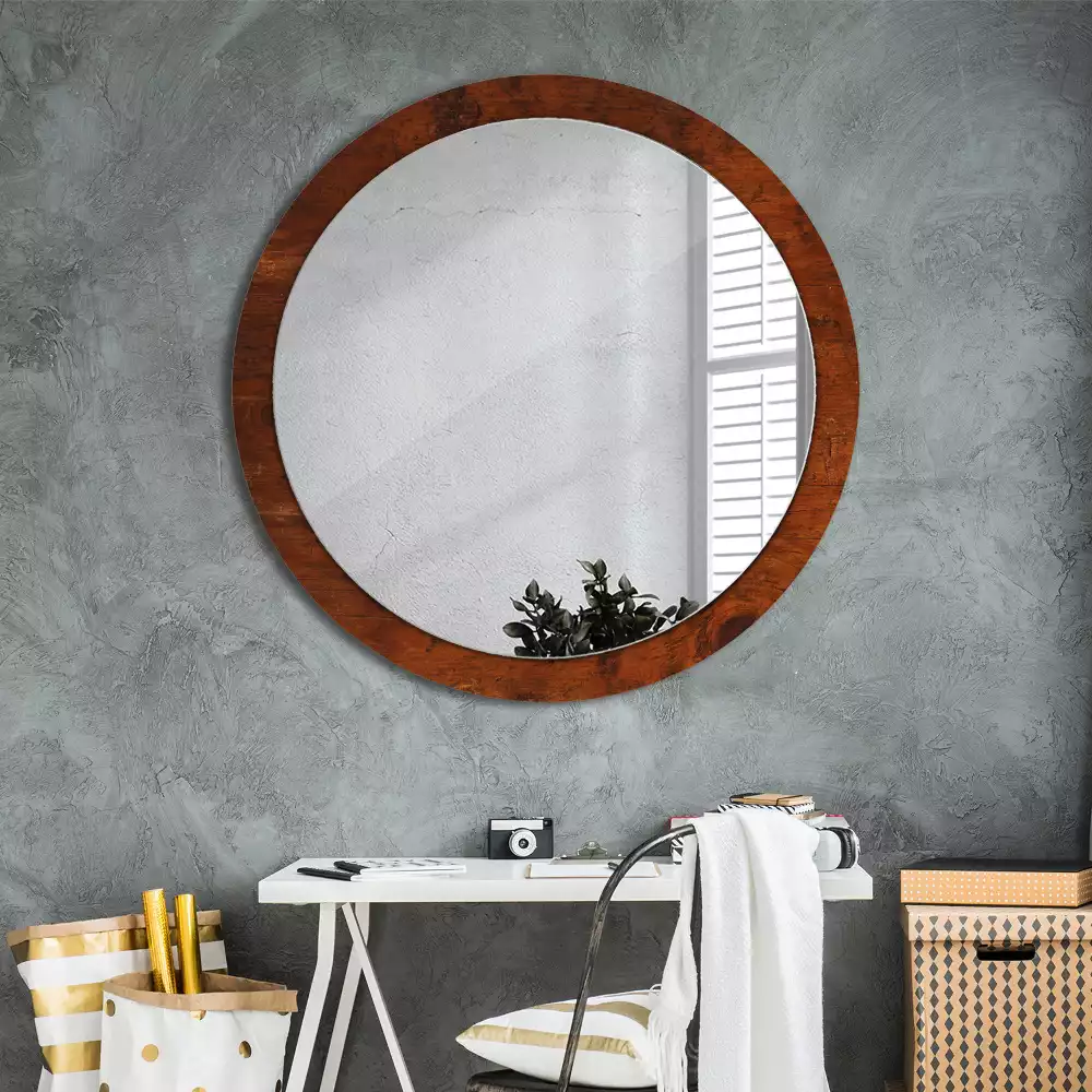 Miroir rond avec décoration Bois naturel