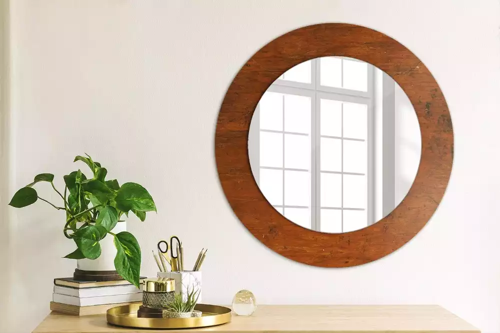 Miroir rond avec décoration Bois naturel