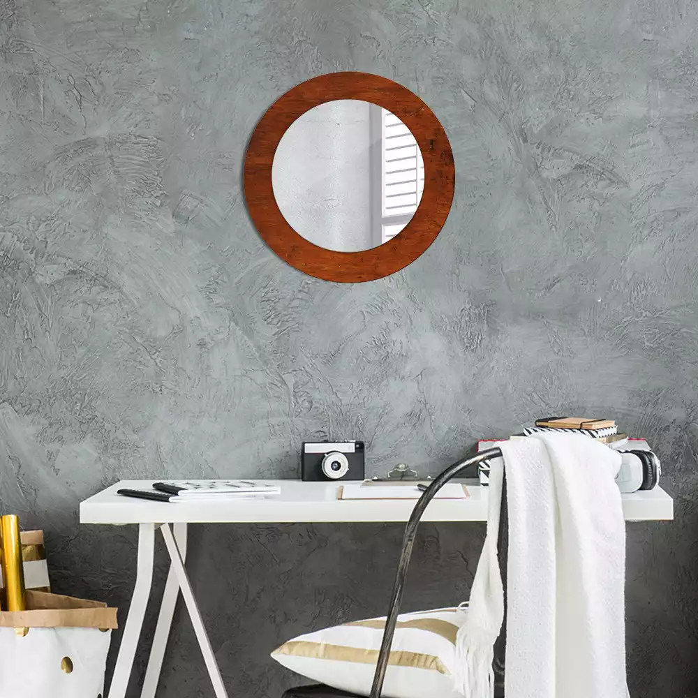 Miroir rond avec décoration Bois naturel