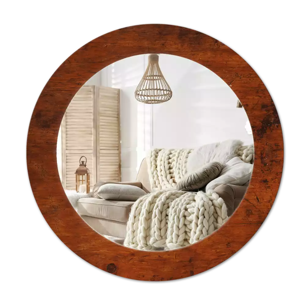 Miroir rond avec décoration Bois naturel