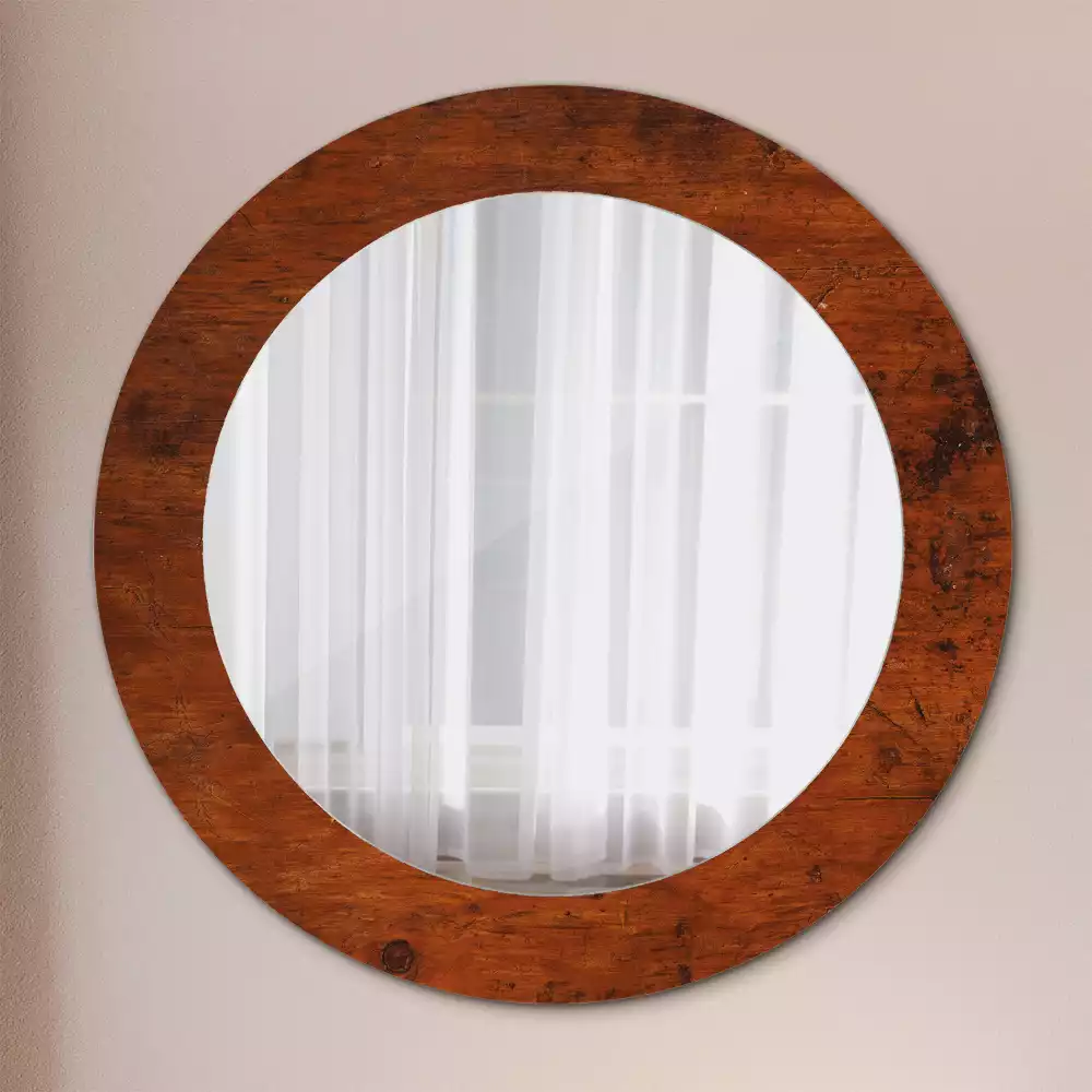 Miroir rond avec décoration Bois naturel