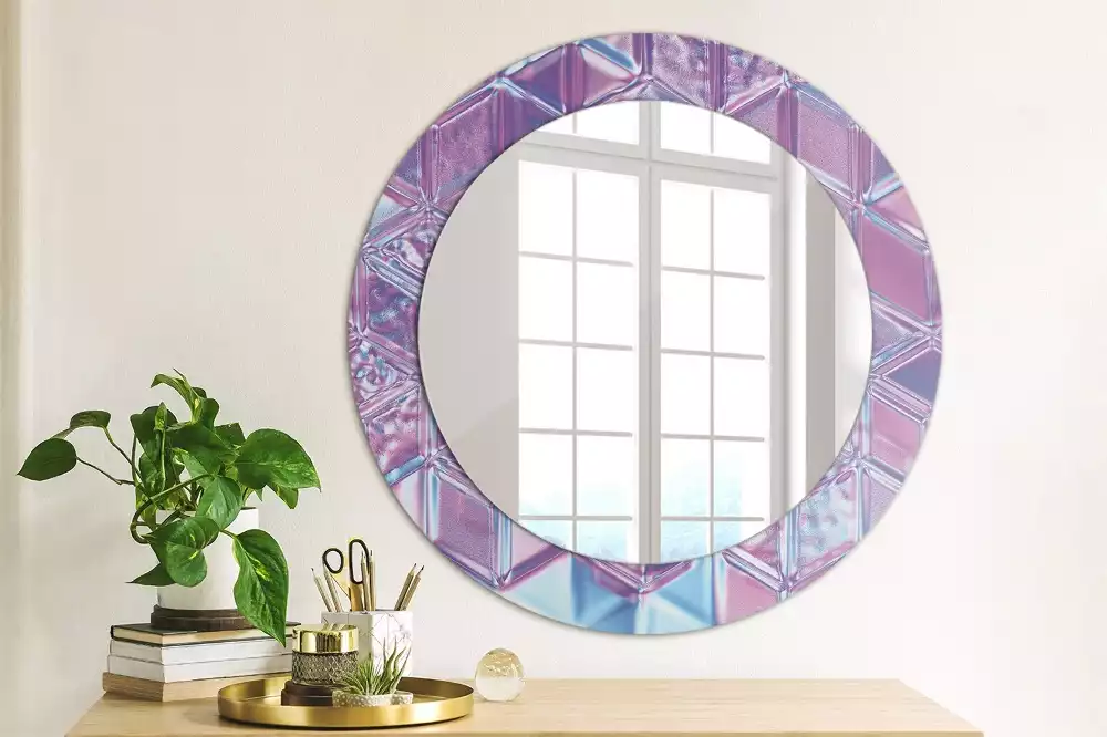 Miroir rond cadre avec impression Motif cristallin