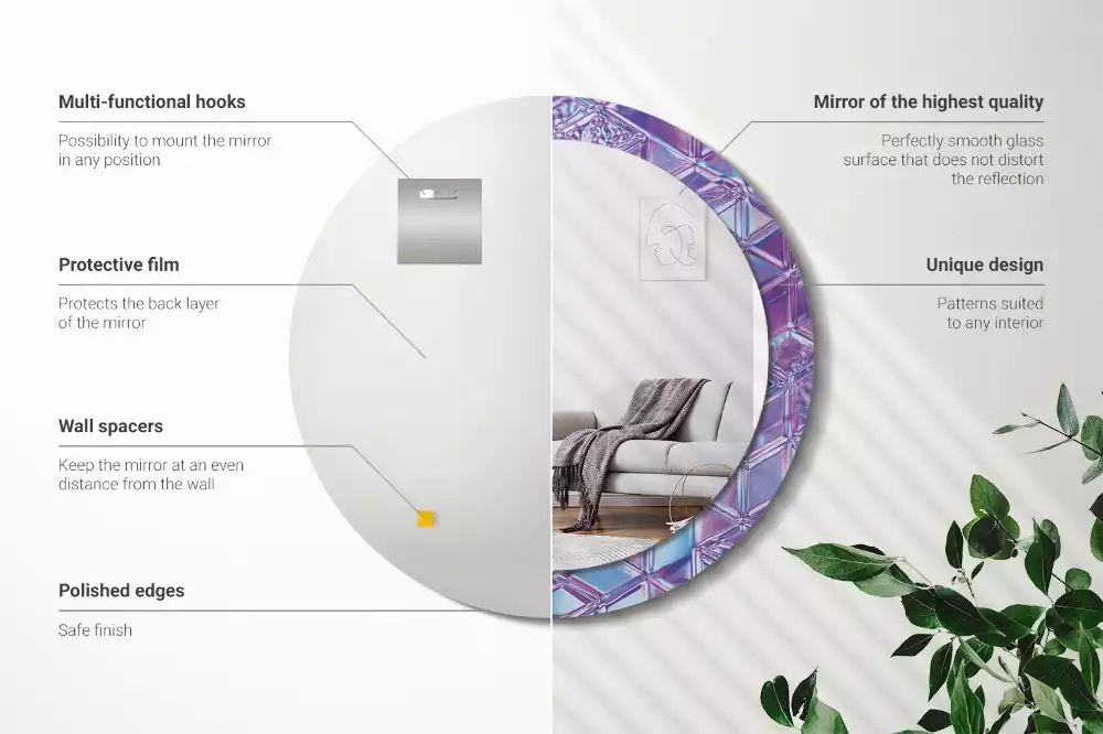 Miroir rond cadre avec impression Motif cristallin