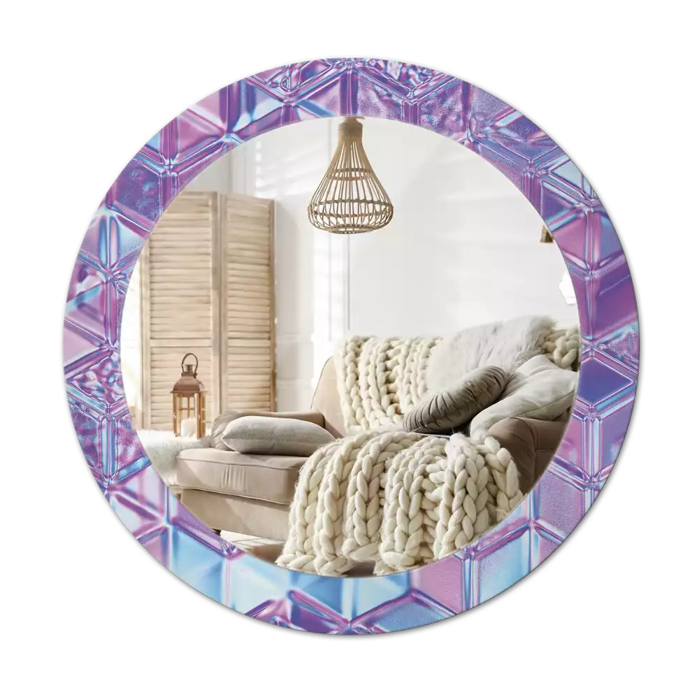 Miroir rond cadre avec impression Motif cristallin