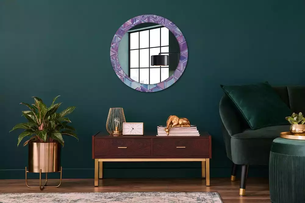 Miroir rond cadre avec impression Motif cristallin
