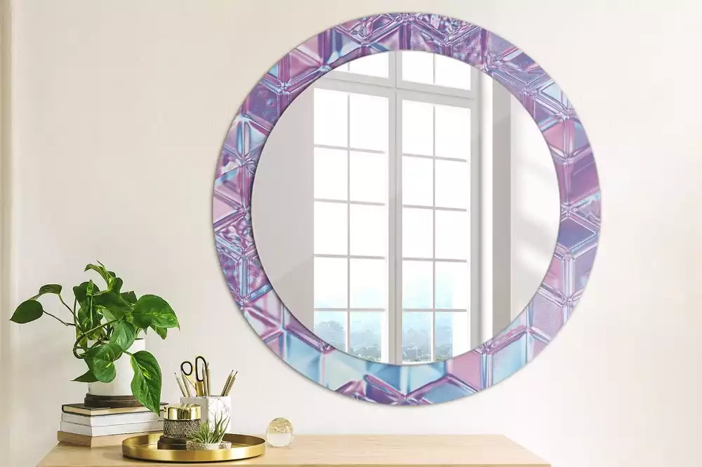 Miroir rond cadre avec impression Motif cristallin