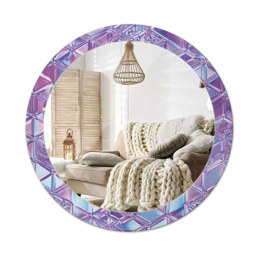 Miroir rond cadre avec impression Motif cristallin