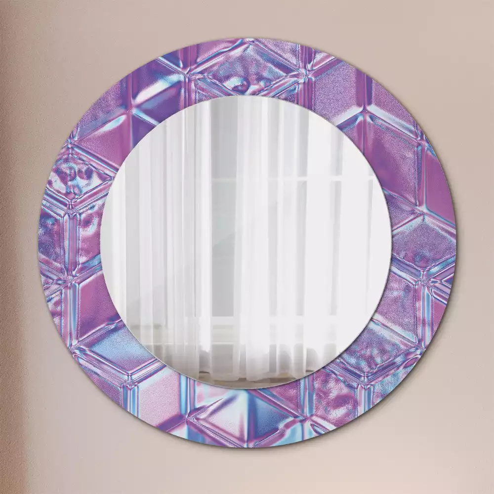 Miroir rond cadre avec impression Motif cristallin