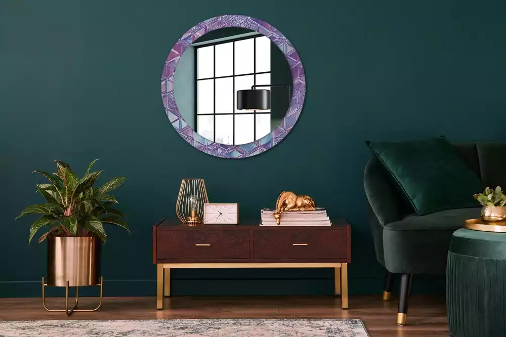 Miroir rond cadre avec impression Motif cristallin