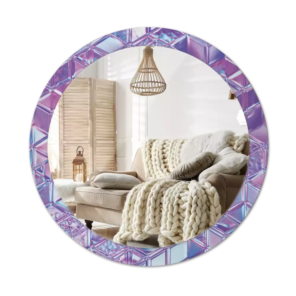 Miroir rond cadre avec impression Motif cristallin