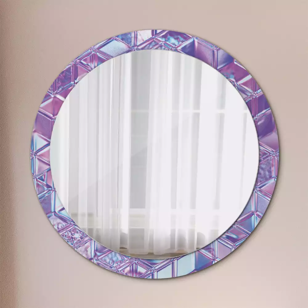 Miroir rond cadre avec impression Motif cristallin