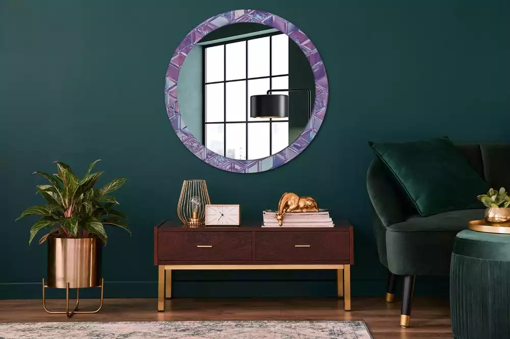 Miroir rond cadre avec impression Motif cristallin