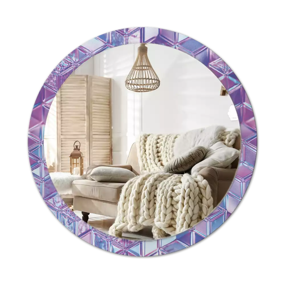 Miroir rond cadre avec impression Motif cristallin