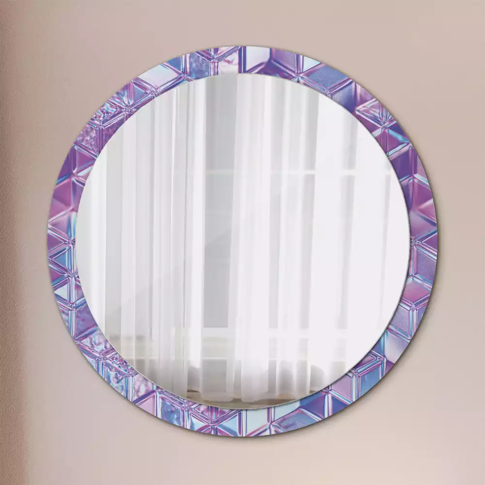 Miroir rond cadre avec impression Motif cristallin