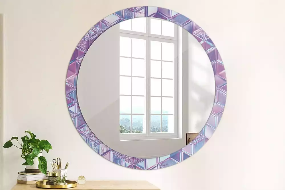 Miroir rond cadre avec impression Motif cristallin