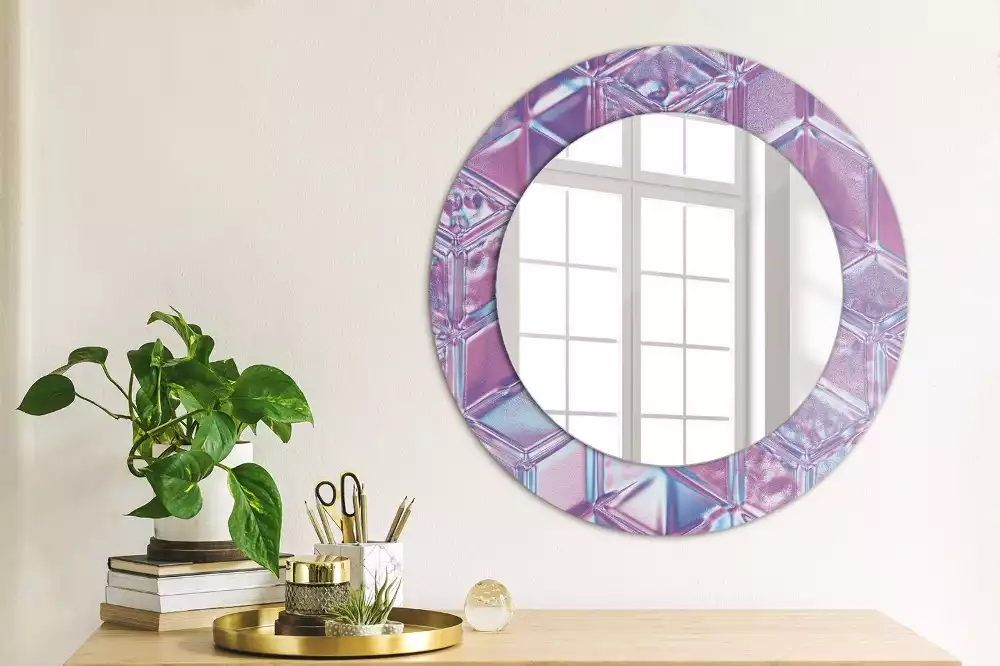 Miroir rond cadre avec impression Motif cristallin